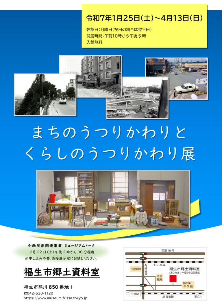 福生市郷土資料室企画展示「まちのうつりかわりとくらしのうつりかわり展」